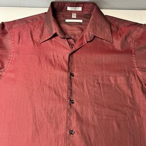 Geoffrey Beene Wrinkle Free Button Down Shirt Dress Casual Maroon‎ Sheen L